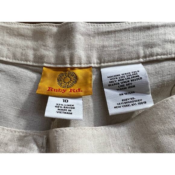 Ruby Rd. Pants Womens 10 Linen Blend Ankle Crop Straight Leg Quite Luxury Tan - Picture 10 of 10